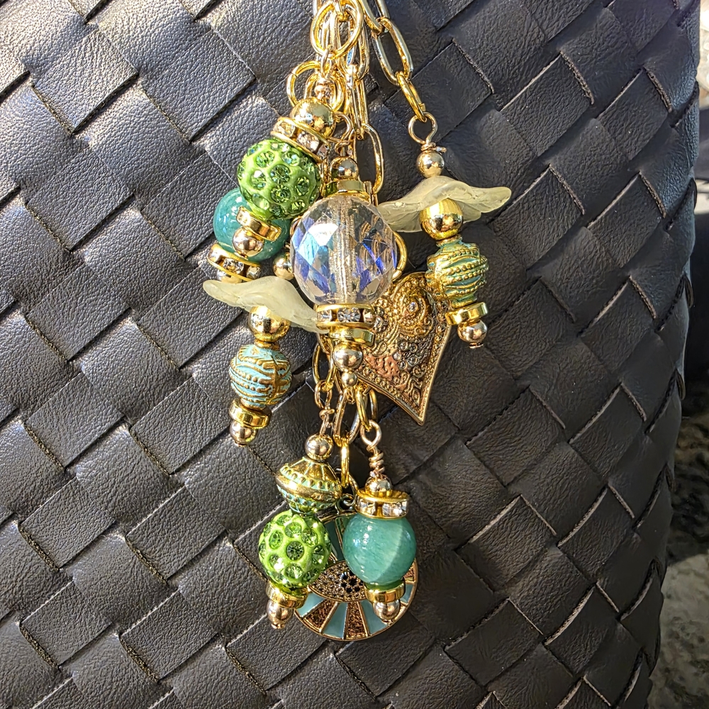 SALE!! Elegant Gold and Green Handbag Charms/Keychain